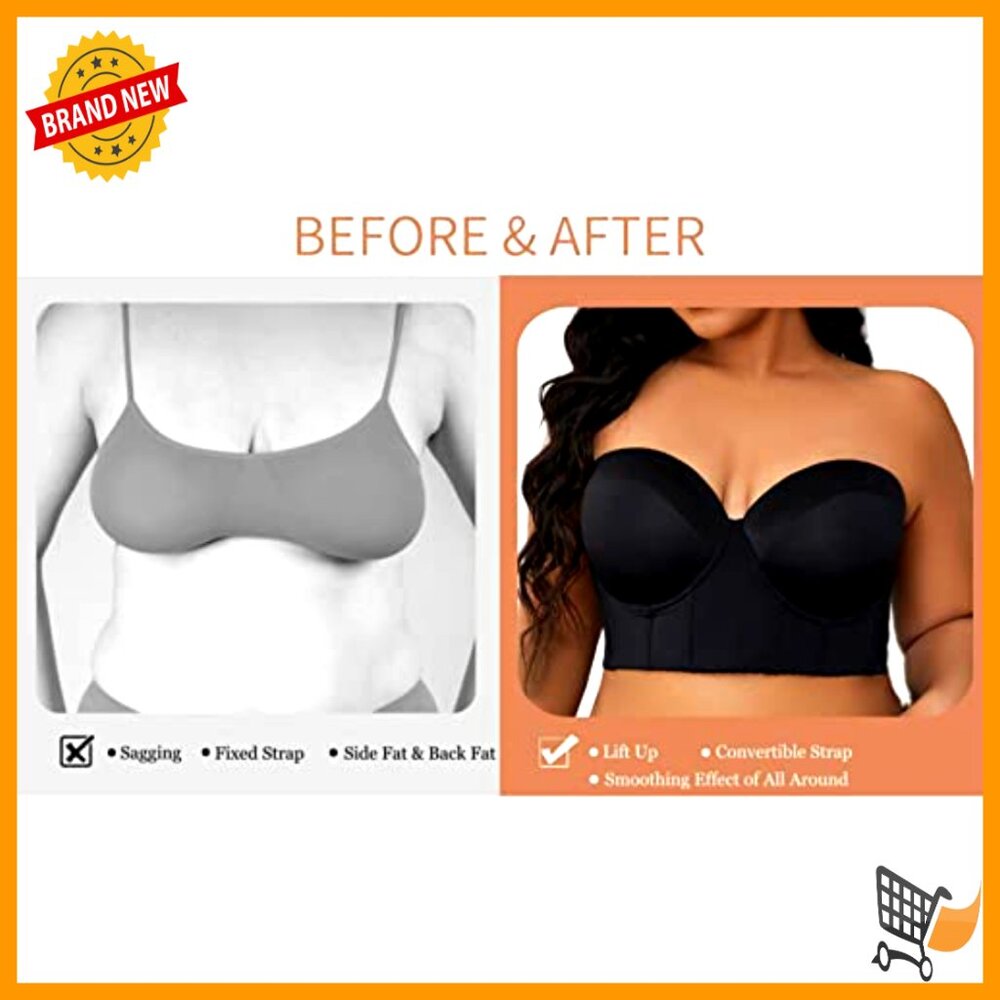 Longline Strapless Bra Full Coverage Minimizer Shapewear Corset Style - Picture 5 of 6